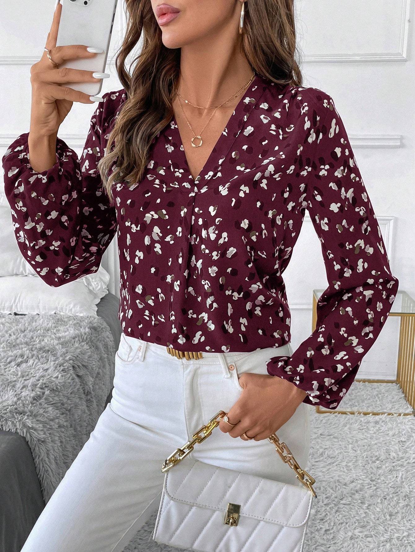 Women’s V-Neck Printed Blouse