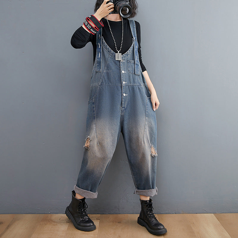 Loose Fit Denim Suspender Jeans