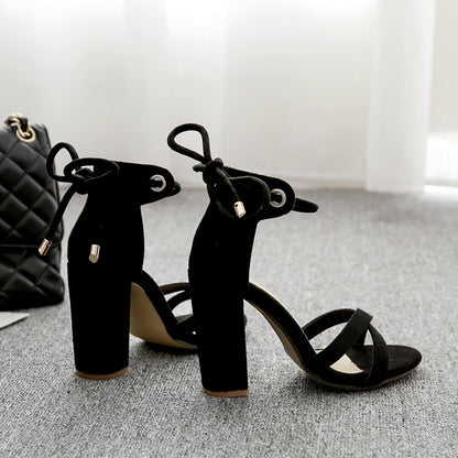 Cross strap thick high heel