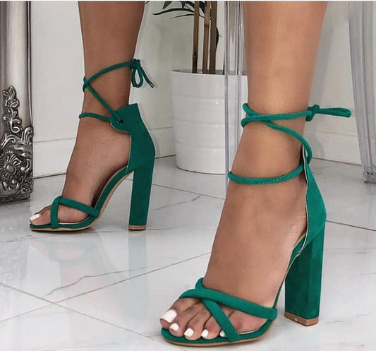 Cross strap thick high heel