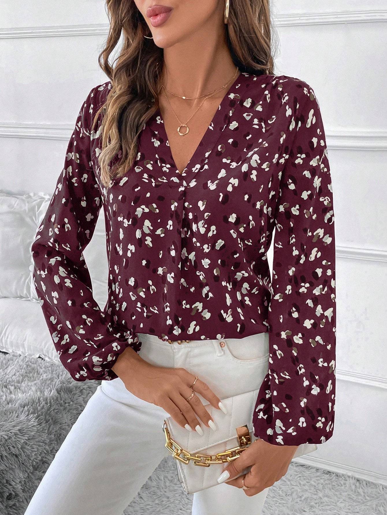 Women’s V-Neck Printed Blouse