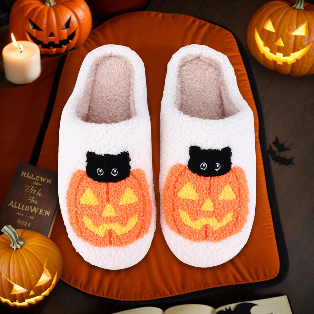 Halloween Plush Slippers – Anti-Slip Thermal Flat Slippers-Nextora