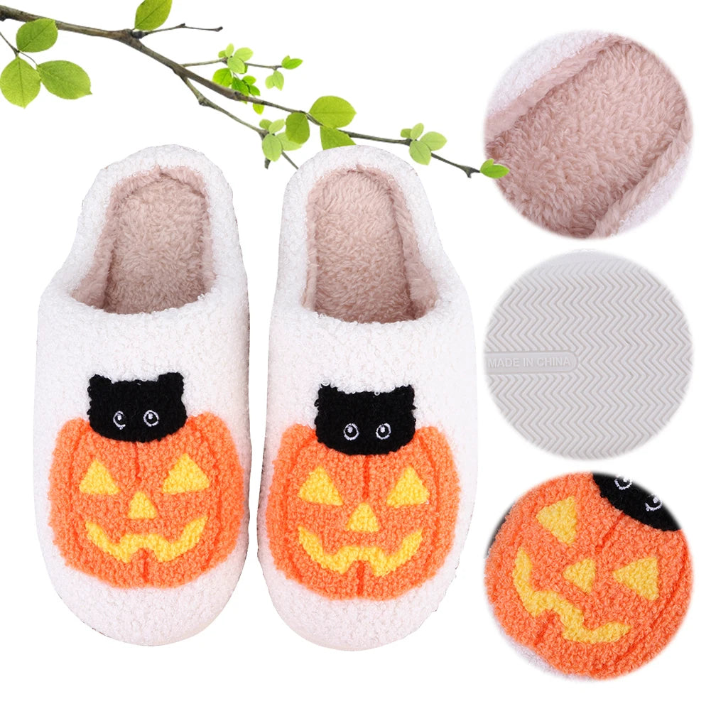 Halloween Plush Slippers – Anti-Slip Thermal Flat Slippers-Nextora