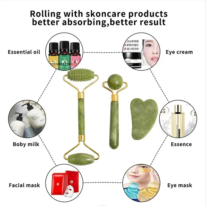 Natural Jade Roller Gua Sha – Stone Face and Body Massage Tool-Nextora