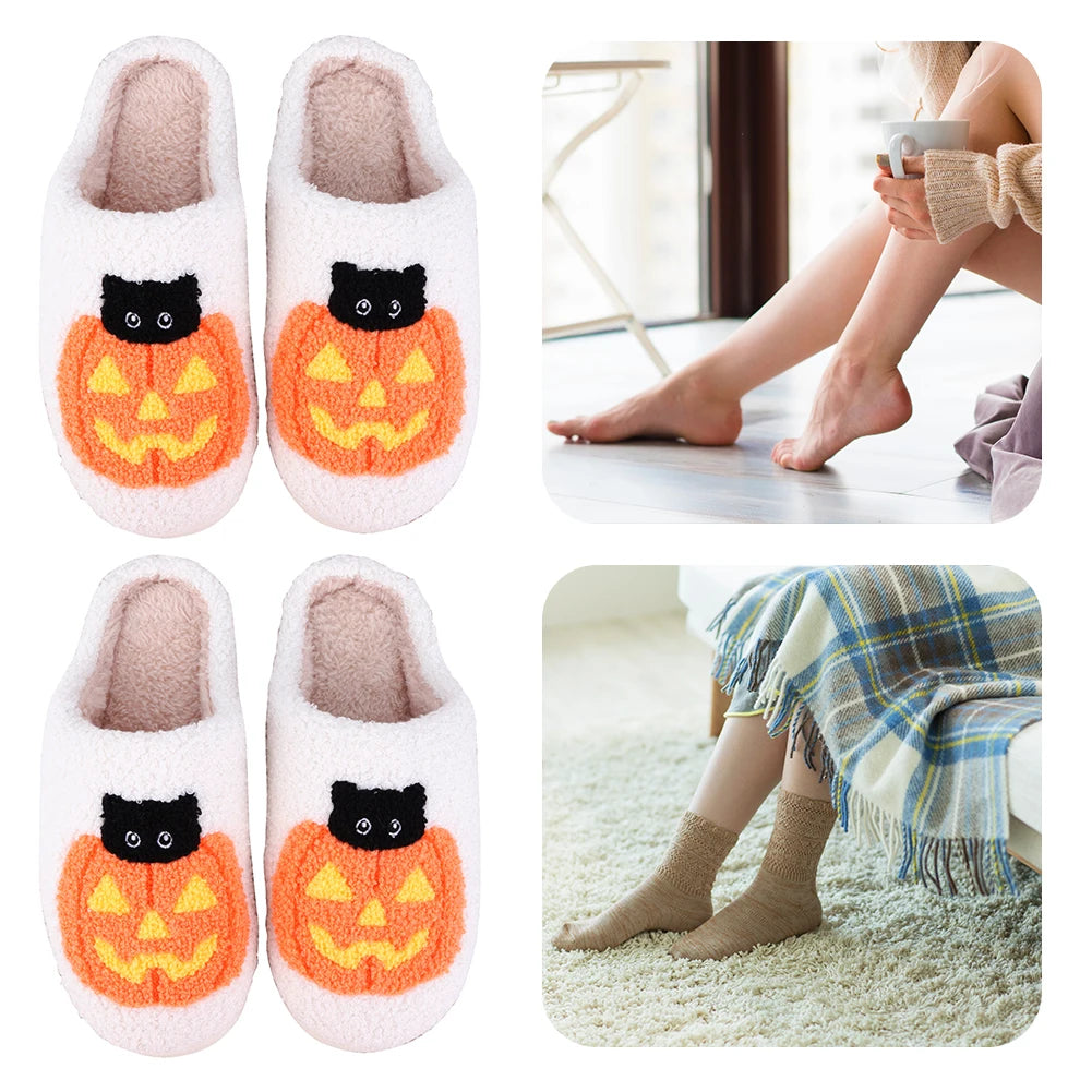 Halloween Plush Slippers – Anti-Slip Thermal Flat Slippers-Nextora