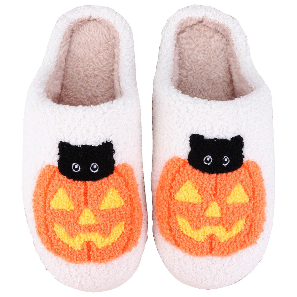 Halloween Plush Slippers – Anti-Slip Thermal Flat Slippers-Nextora