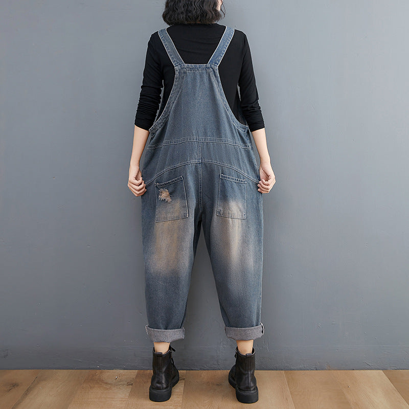 Loose Fit Denim Suspender Jeans