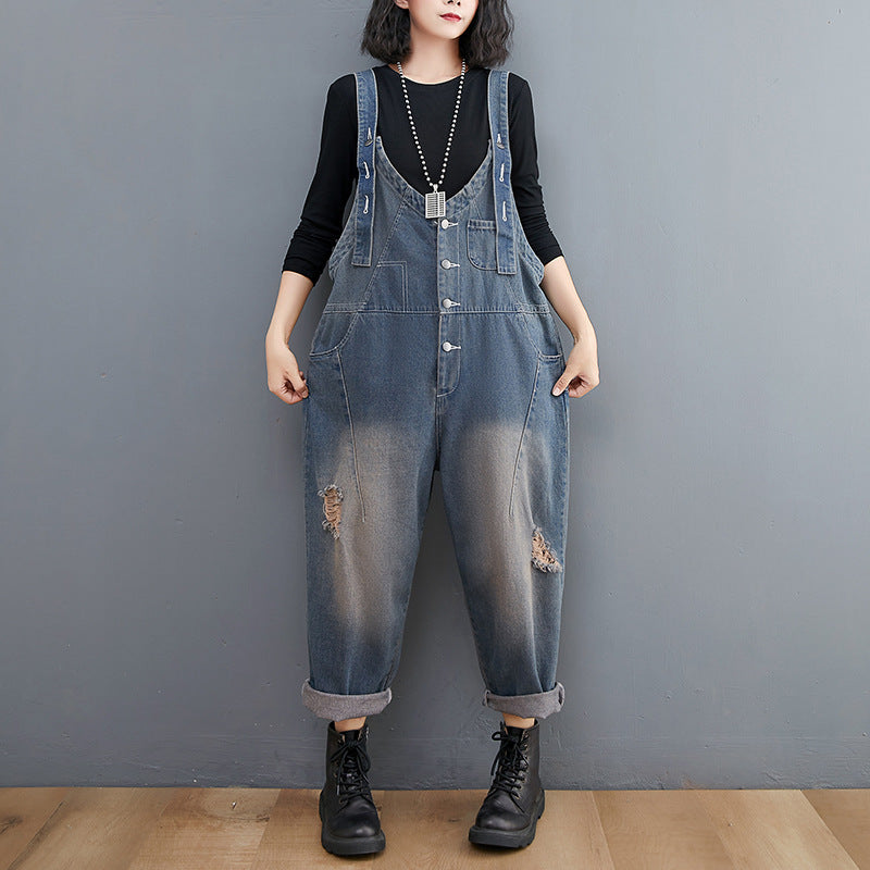 Loose Fit Denim Suspender Jeans