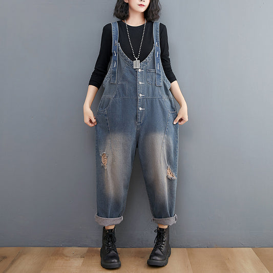 Loose Fit Denim Suspender Jeans