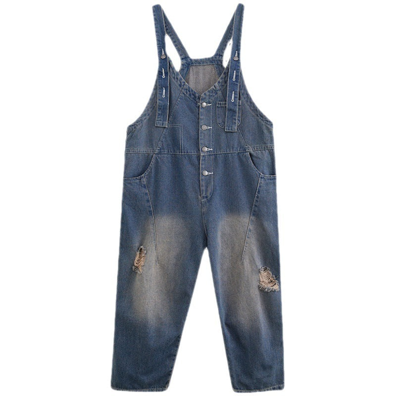 Loose Fit Denim Suspender Jeans