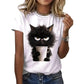 Charming Cat Print Summer Tee-Nextora